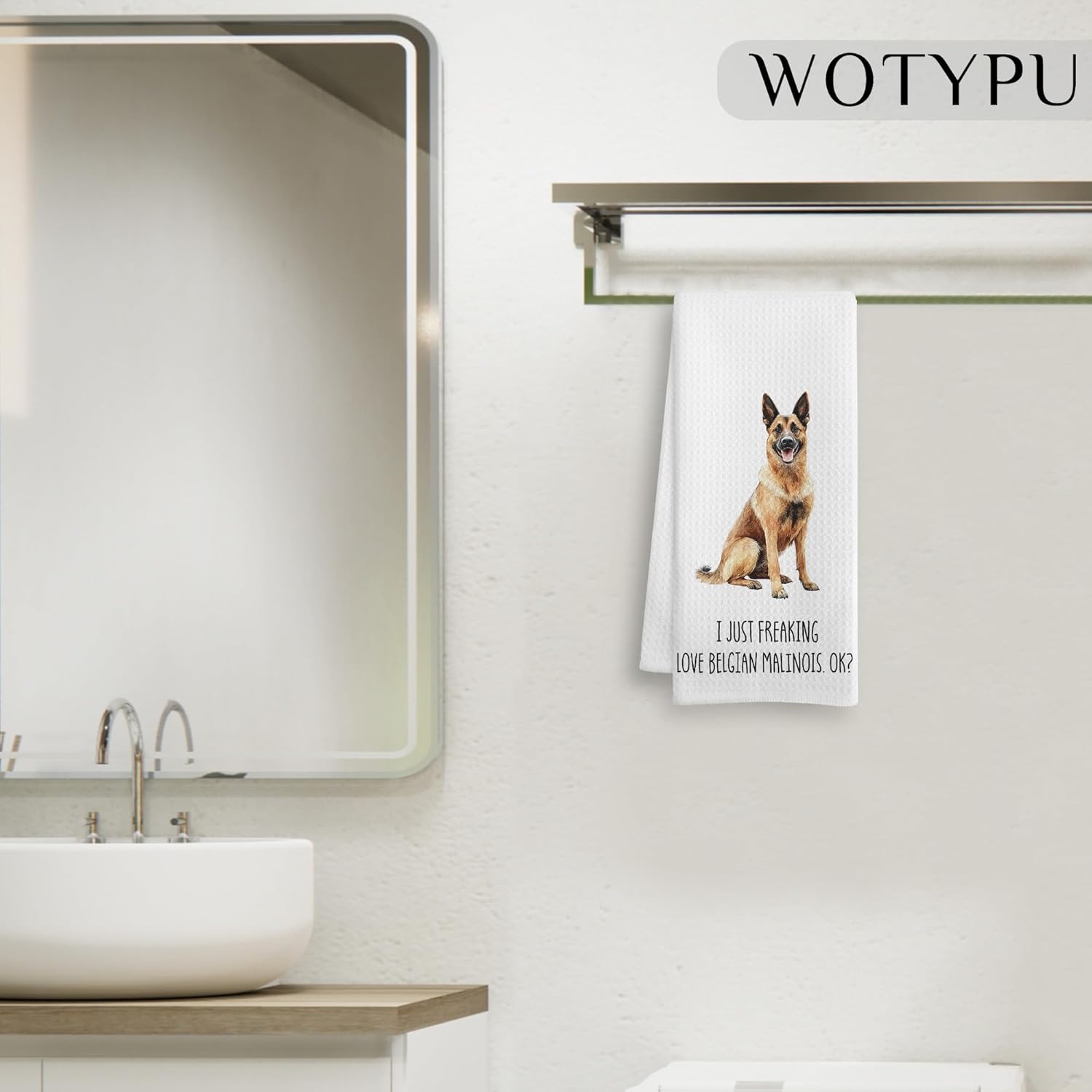 Belgian Malinois Gifts Kitchen Towels, Gifts for Dog Lovers Dish Tea Towels, I Just Freaking Love Belgian Malinois Decorative Hand Towel for Bathroom, 16x24 Inch - Image 5
