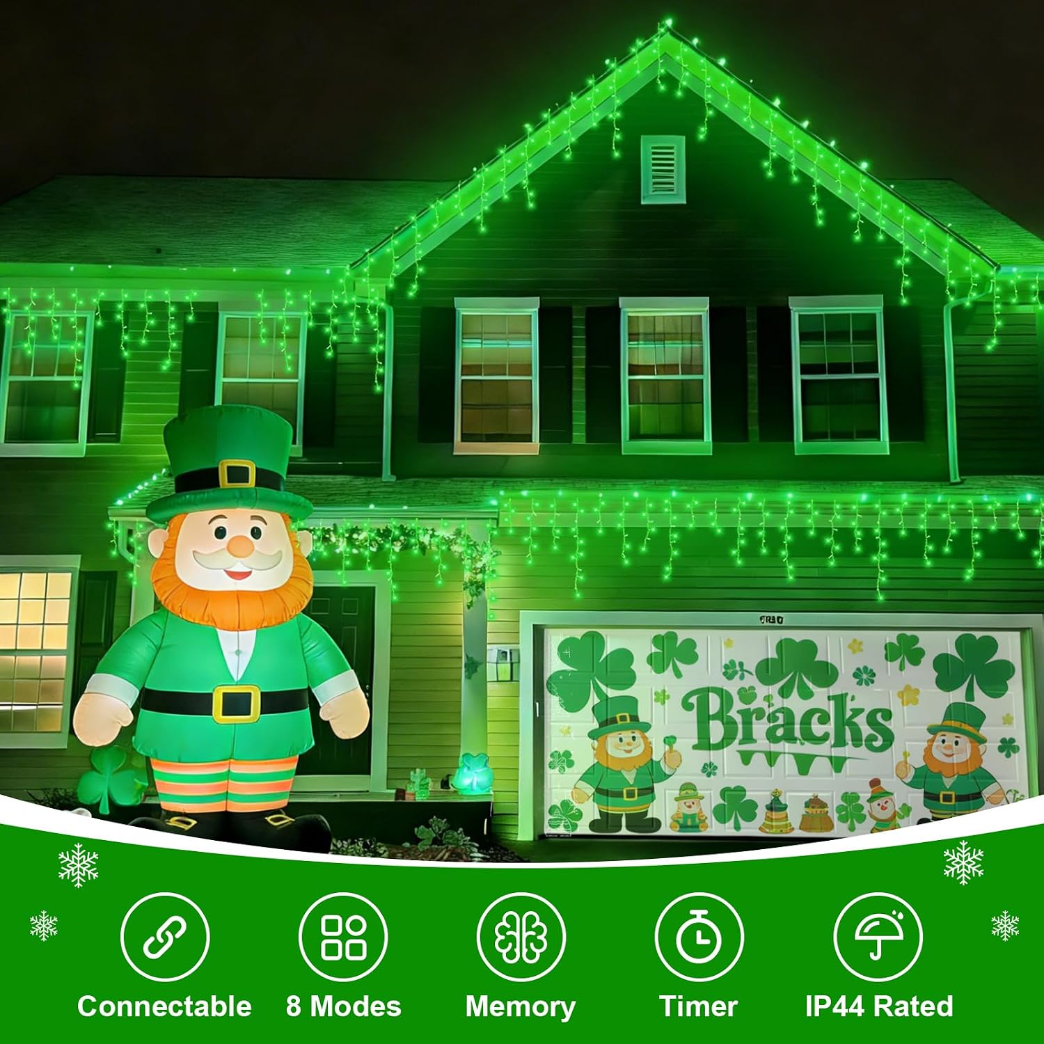 YEGUO 33ft 400 LED Icicle Christmas Lights Outdoor Waterproof, 80 Drops Icicle Lights Connectable, 8 Modes Icicle String Light with Memory(Green)