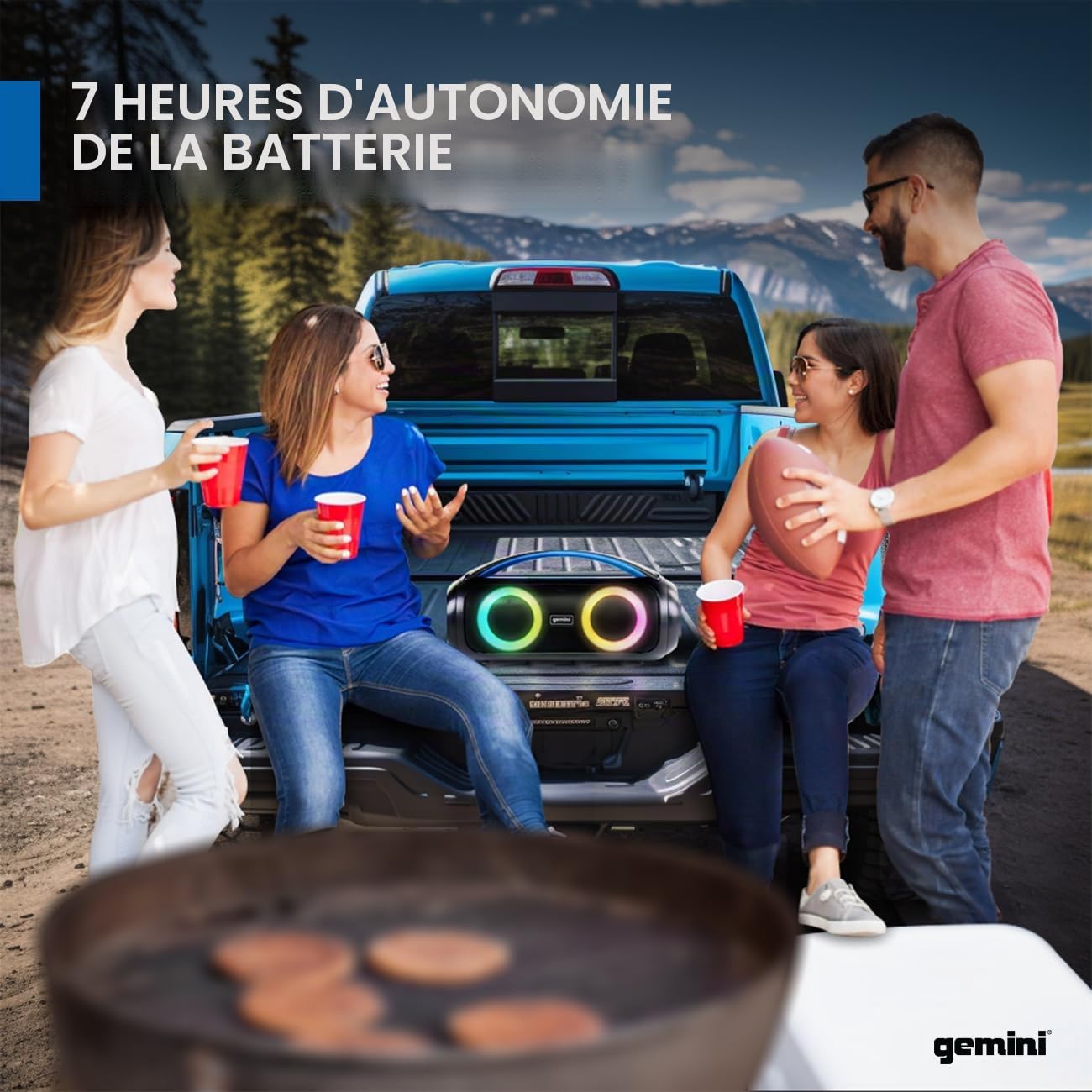 Gemini Sound GGO-230L – Enceinte boombox 50W Bluetooth: Enceinte portable sans fil étanche (IPX5) avec radio FM, éclairage LED festif, batterie de réserve et batterie rechargeable longue durée