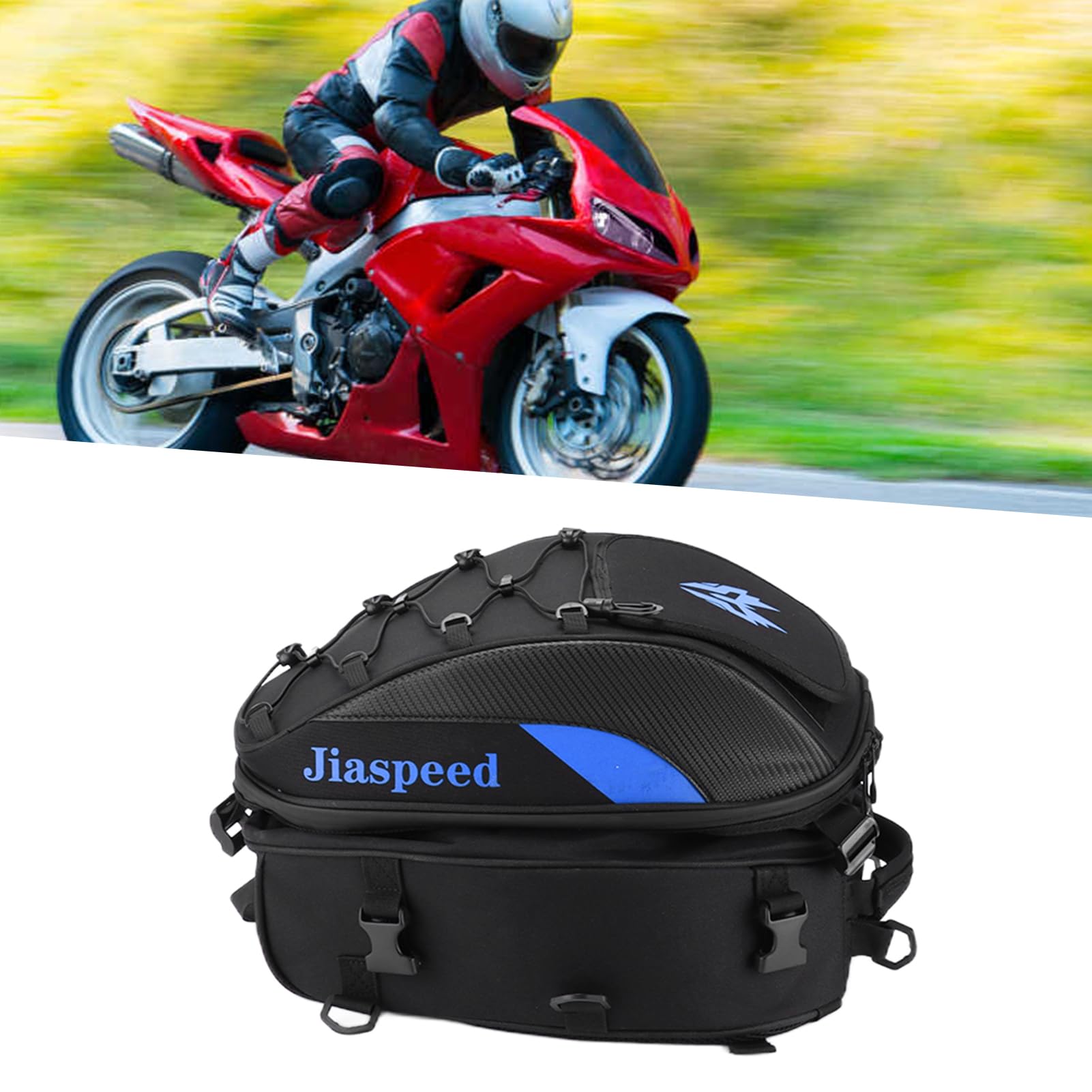 Torba na Tylne Siedzenie Akozon, Torba na Tylne Siedzenie Motocykla Torby na Kask Opakowanie Wodoodporny Materiał Ox Tkana o Wysokiej Gęstości Odblaskowa Uniwersalna(Niebieski)