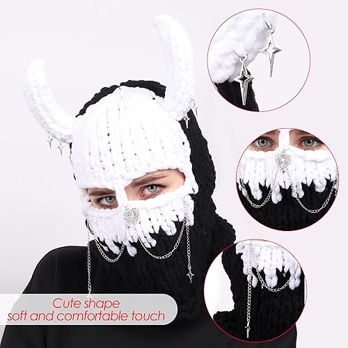 Miniatura 2 de DAZCOS Pasamontañas de punto, gorros, máscara de cabeza de cuerno de diablo, máscara de invierno para la cara completa, máscara de esquí para