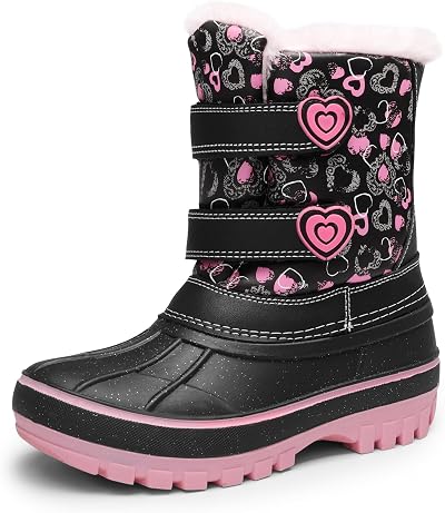 DREAM PAIRS Kinder-Schneestiefel und Winterschuhe,Size 32,Schwarz/Rosa,DUCKO