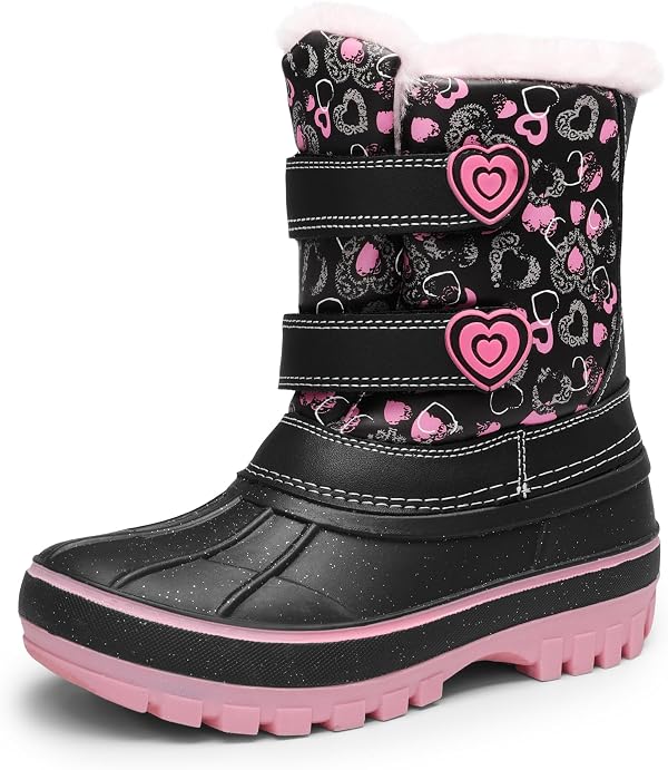 DREAM PAIRS Kinder-Schneestiefel und Winterschuhe,Size 32,Schwarz/Rosa,DUCKO