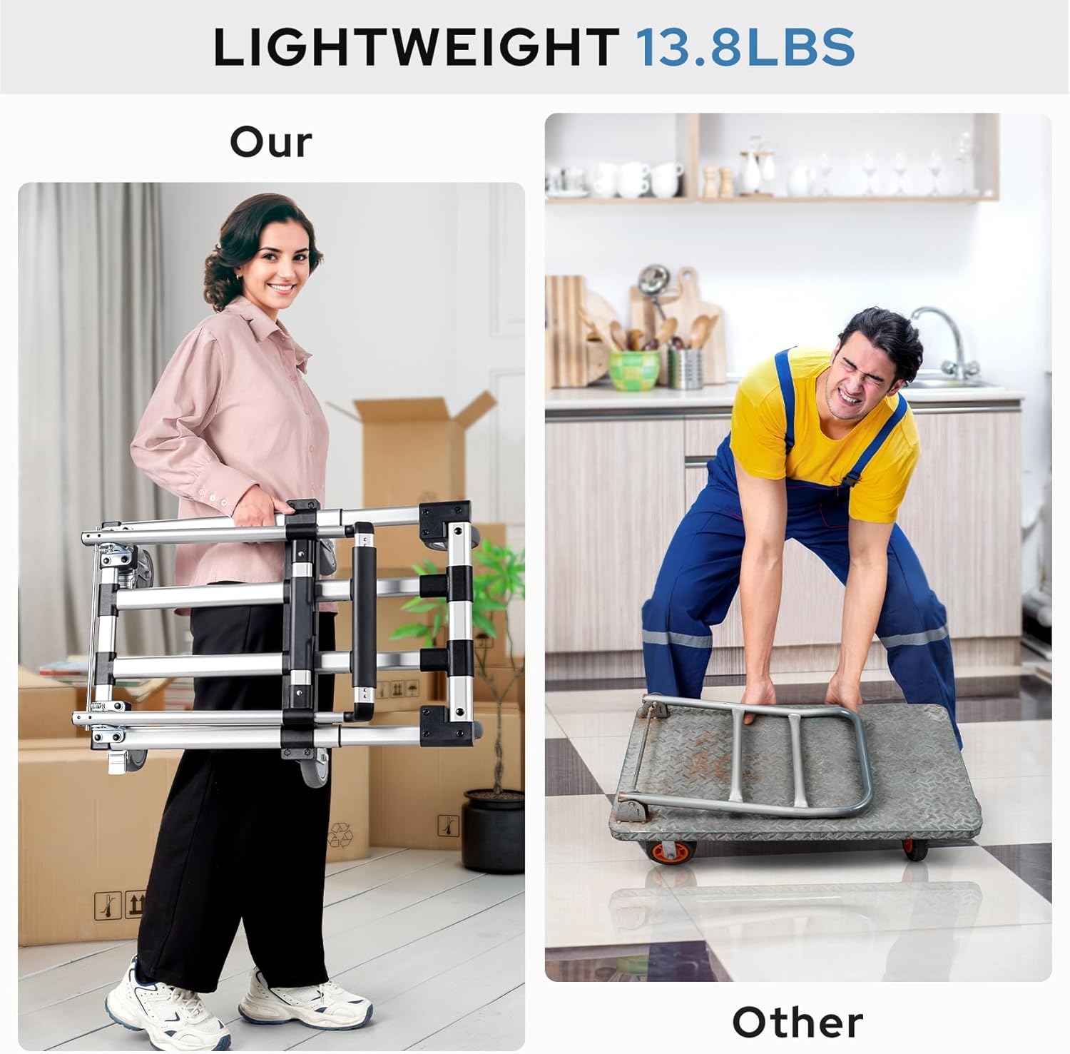 KEDSUM 500LBS Push Cart Dolly, 31" Expandable Platform Hand Truck with 6 Wheels, 100% Aluminum Lightweight Foldable Push Cart, Heavy Duty Folding Cart for Shopping, Moving, Office Use