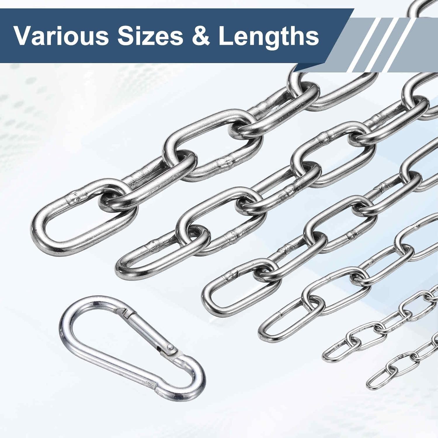 304 Stainless Steel Link Chain with 2 Hook (1/16" x 6.6 ft / 2 m x 2 Mm) - Utility Hanging Coil Chain Link Locking Pulling for Outdoor Fence Pet Dog - Image 5