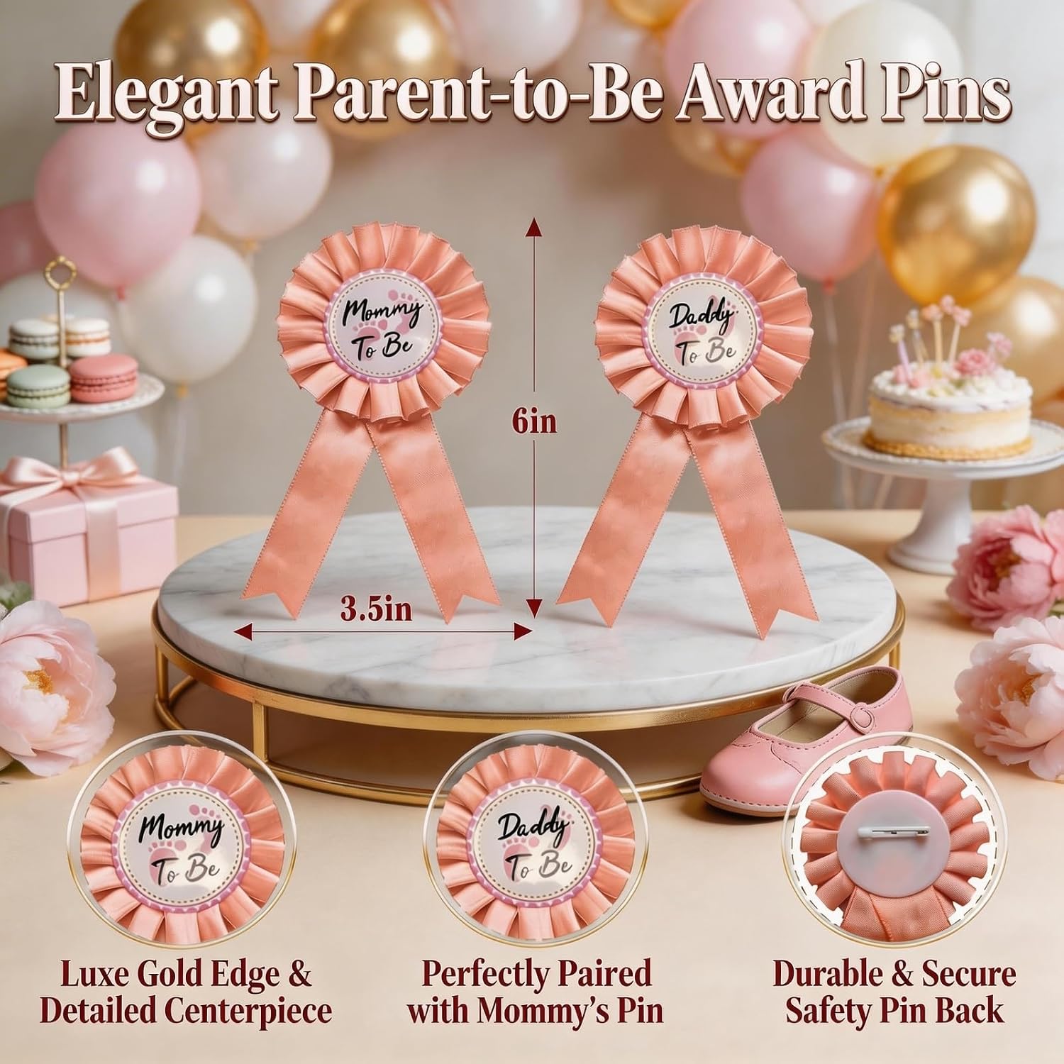 Mommy to Be Sash and Pin Set, Peach Coral, Girl image 3