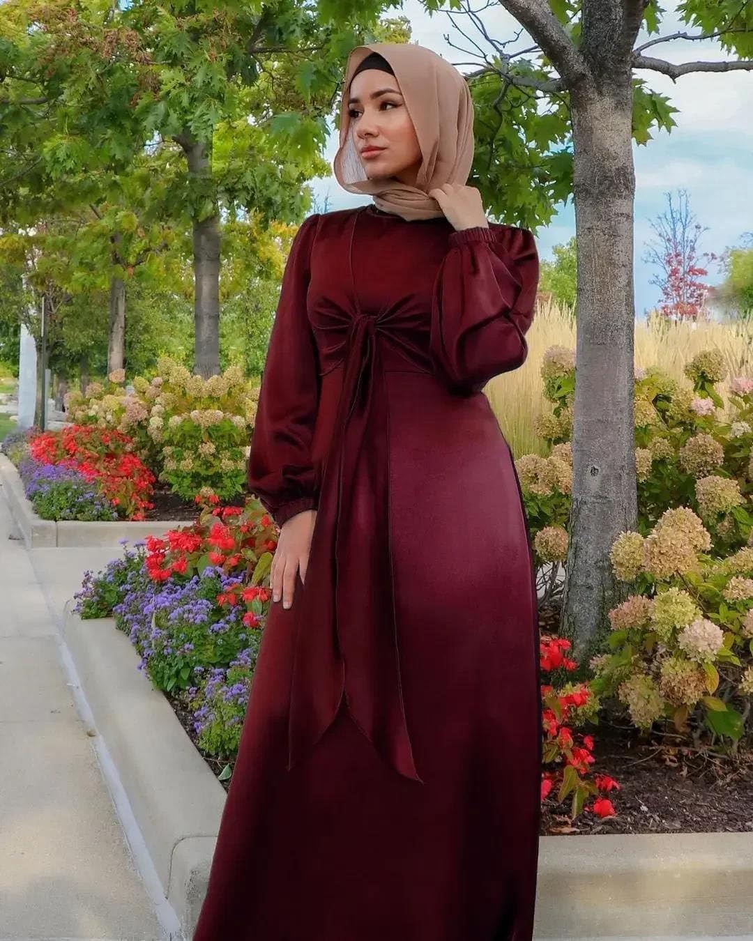 Womens Satin Turkey Hijab Summer Caftan