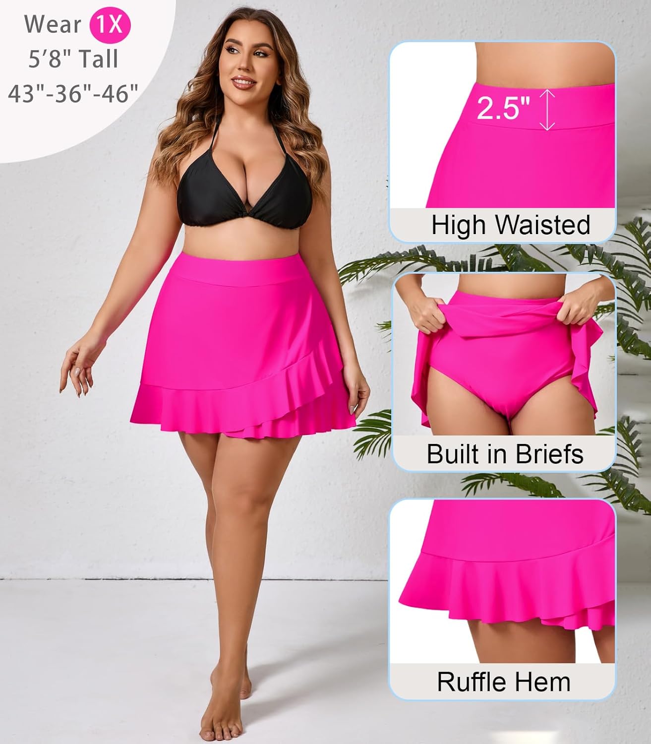 Halcurt Women's High Waisted Ruffle Swim Skirt with Hipster (Available in Plus) Tummy Control Bikini Swimsuit Bottoms