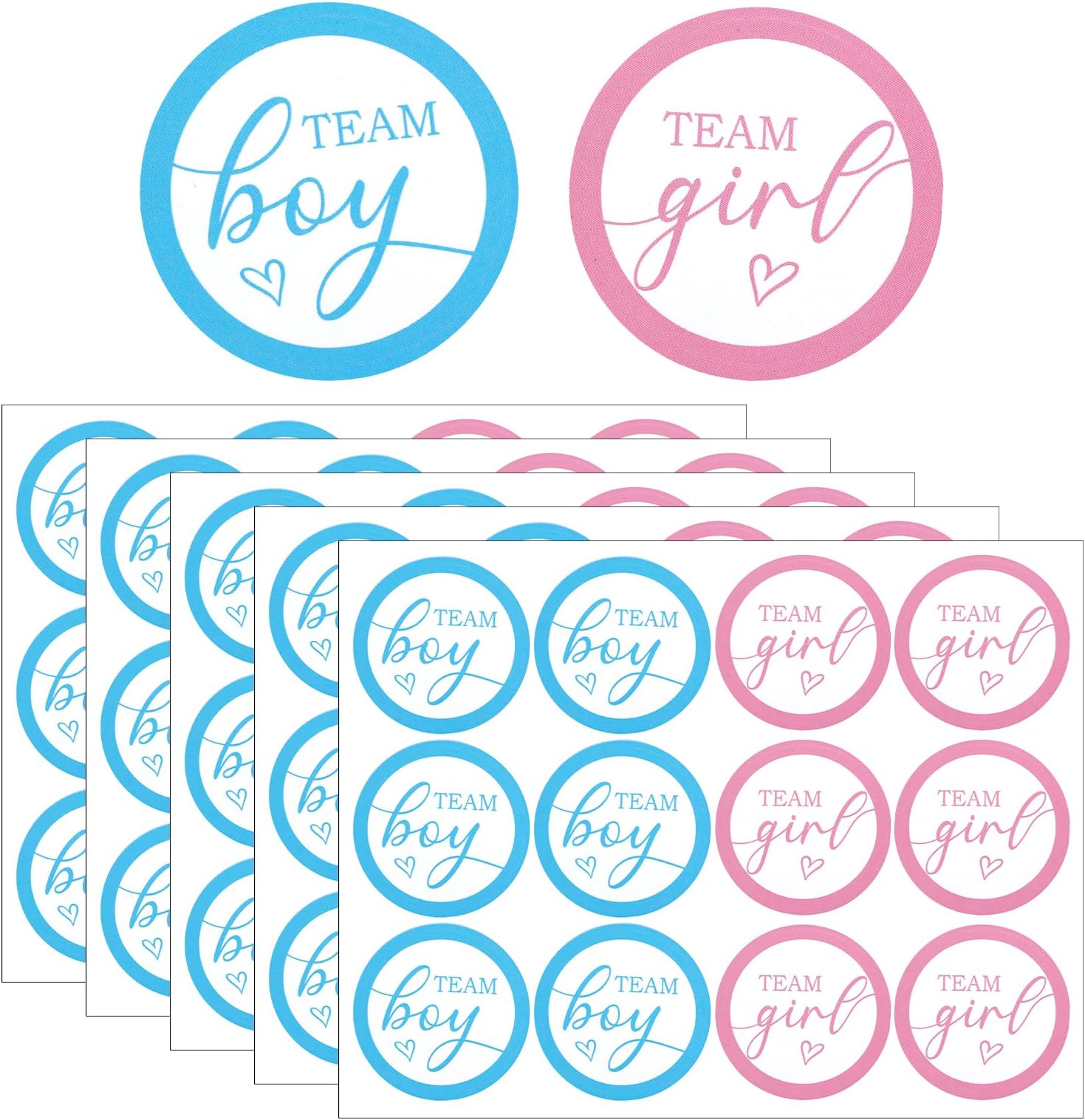 60Pcs Team Boy or Girl Gender Reveal Stickers,Team Boy or Girl Stickers Decorations Party Games Supplies (Pink,Blue)