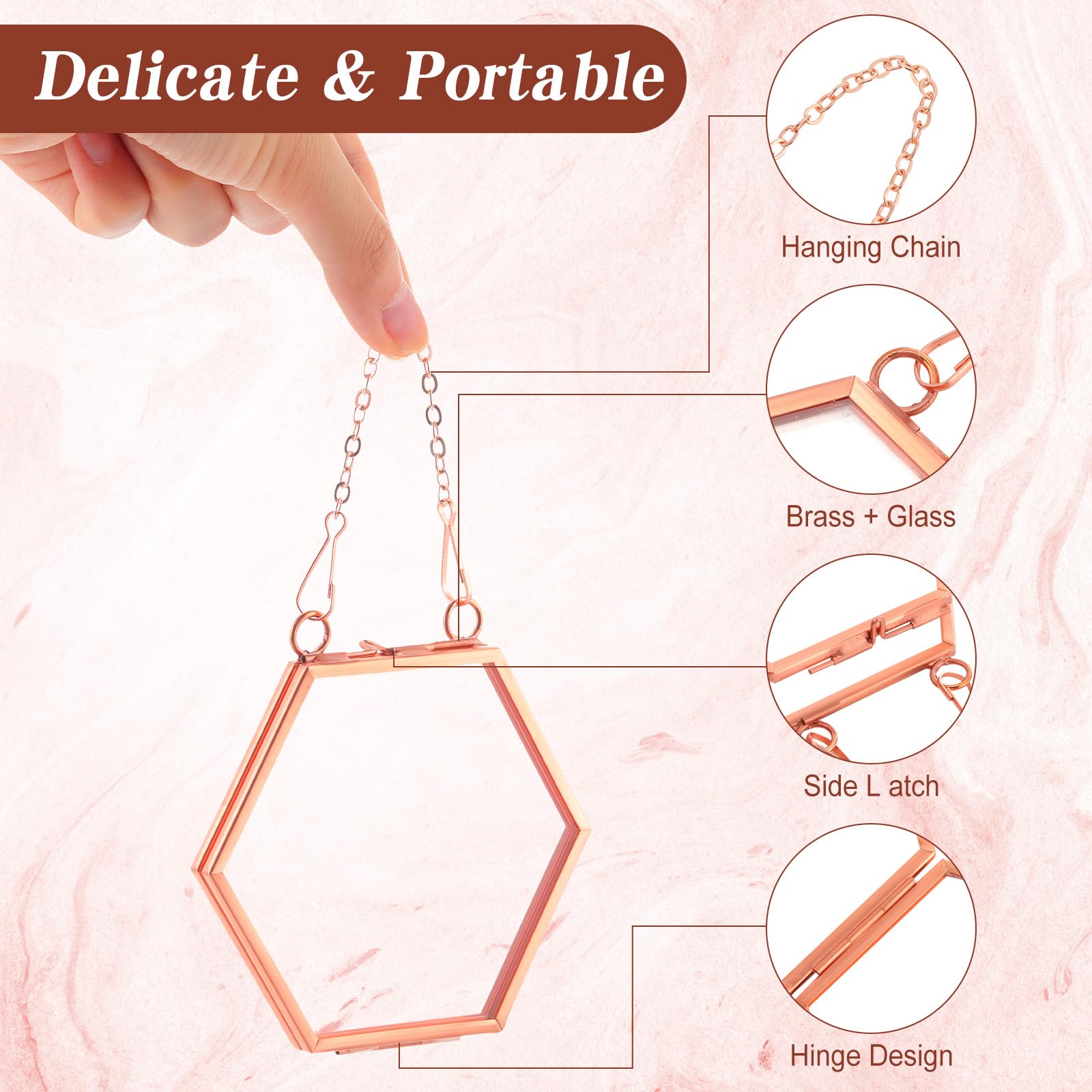 8 Pcs Rose Gold Pressed Flower Frames - 4x3 Inch Hexagonal Hanging Glass Display For Flowers, Photos & Art - View #13