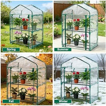 Mini Greenhouse Covers Replacement, 2 Tier Green House, PVC Growhouse | without Iron Frame, with Roll-Up Zipped Door, Plant Greenhouse Replacement Cover, for Small Garden, Patio and Balcony