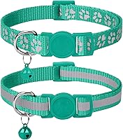 Taglory Reflective Breakaway Cat Collars with Bells, 2 Pack Adjustable 7.5-12.5" Turquoise for Safe Nighttime Visibility