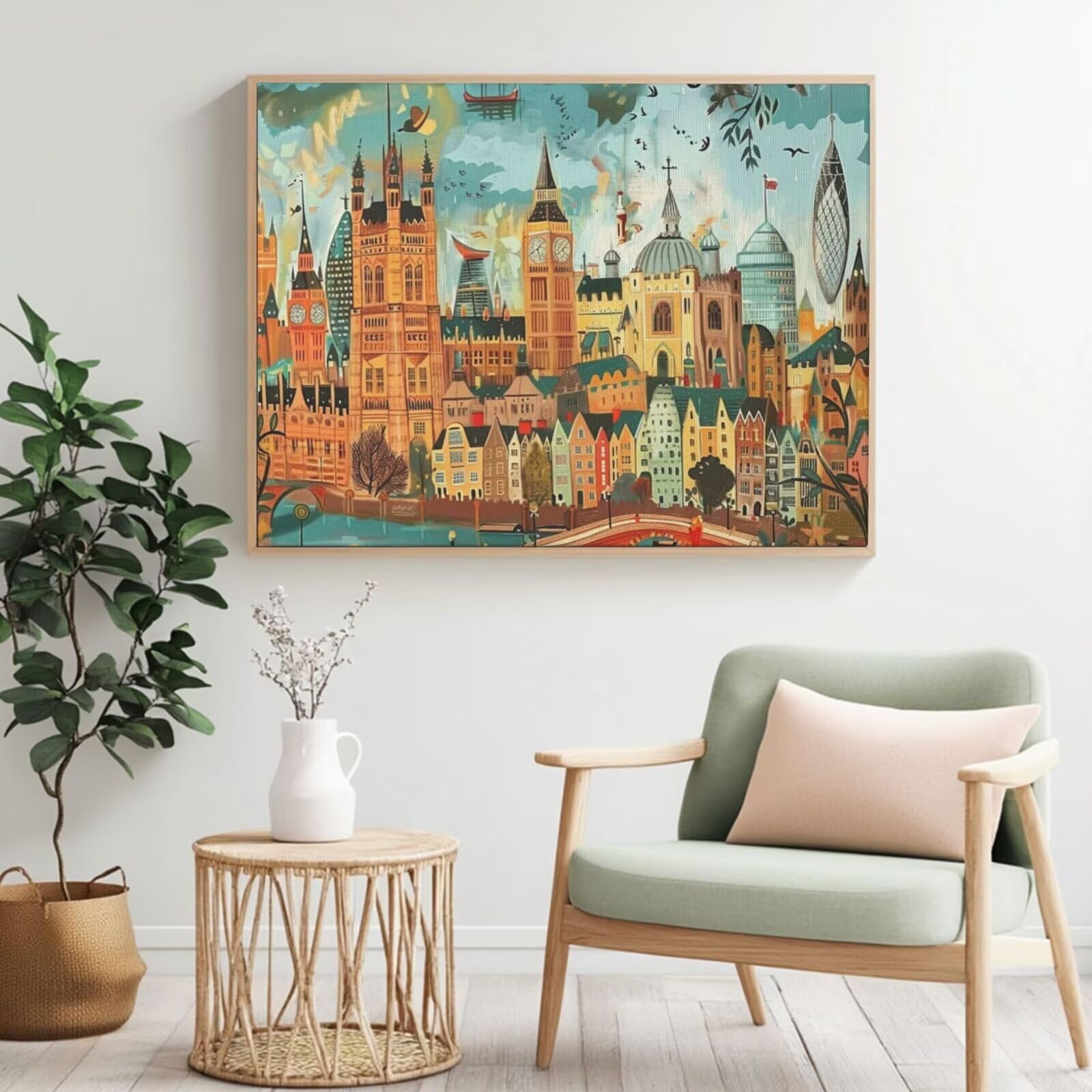 Kit per pittura con numeri per adulti, pittura paesaggistica con numeri per principianti, pittura acrilica con 6 pennelli, pittura ad olio per decorazione da parete (95 x 70 cm, senza cornice) MK42