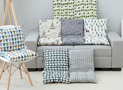 Miniatura 7 de ChezMax Cojín de silla de algodón y lino desmontable con lazos, almohadillas gruesas para silla de coche al aire libre, oficina, patio, dormitorio,