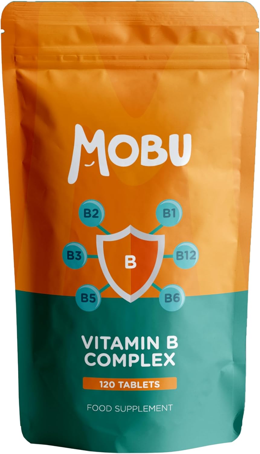Vitamin B Complex 120 Tablets | Optimal Mix of All 8 Essential Vitamins B1, B2, B3, B5, B6, B12, Biotin & Folic Acid | B Vitamins Tiredness & Fatigue Support | Vegan UK Made | GMP Approved | MOBU UK