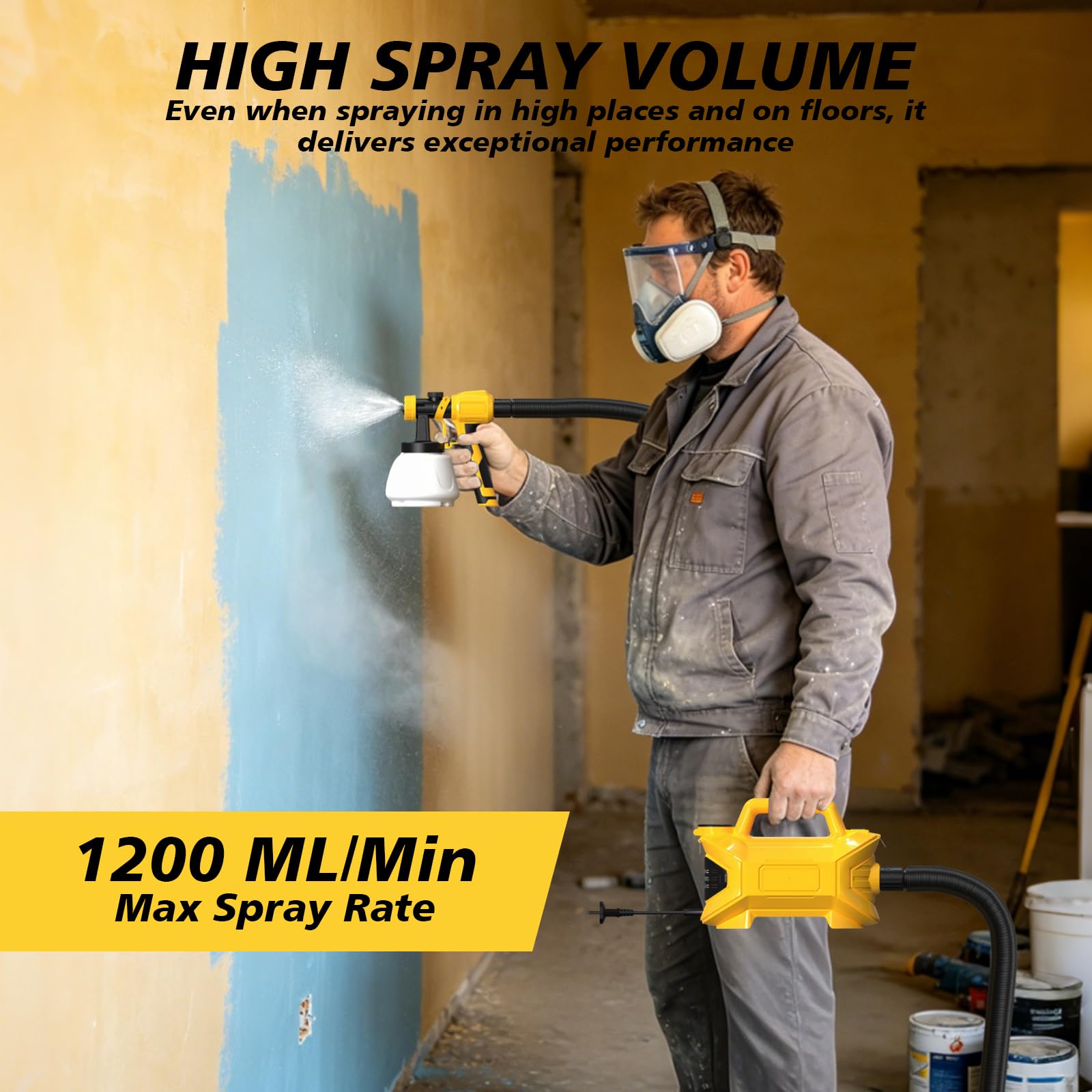 Sistema de Pulverización de Pintura 800W con 3 Boquillas y 3 Patrones de Pulverización, Pistola de Pintura Eléctrica con Manguera de Aire 1,5m, Pistola para Pintura de Paredes para Muebles, Paredes