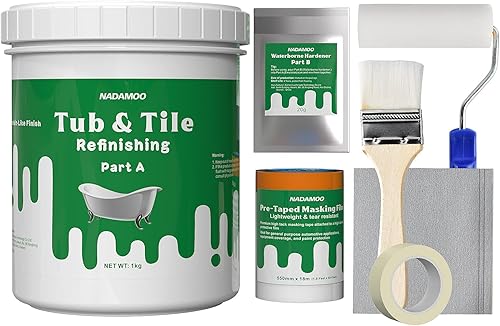 Miniatura 1 de NADAMOO Kit de reacabado de bañera y azulejos (1 kg35 oz, con herramientas, blanco), kit de reglaze para fregadero de bañera, pintura de