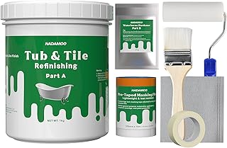 NADAMOO Tub and Tile Refinishing Kit (1kg / 35 oz, with tools), Bathtub Sink Countertop DIY Paint Kit for Bathroom Kitchen Porcelain Fiberglass, Semi-gloss White Coat