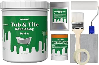 NADAMOO Tub and Tile Refinishing Kit (1kg / 35 oz, with tools), Bathtub Sink Countertop DIY Paint Kit for Bathroom Kitchen Porcelain Fiberglass, Semi-gloss White Coat