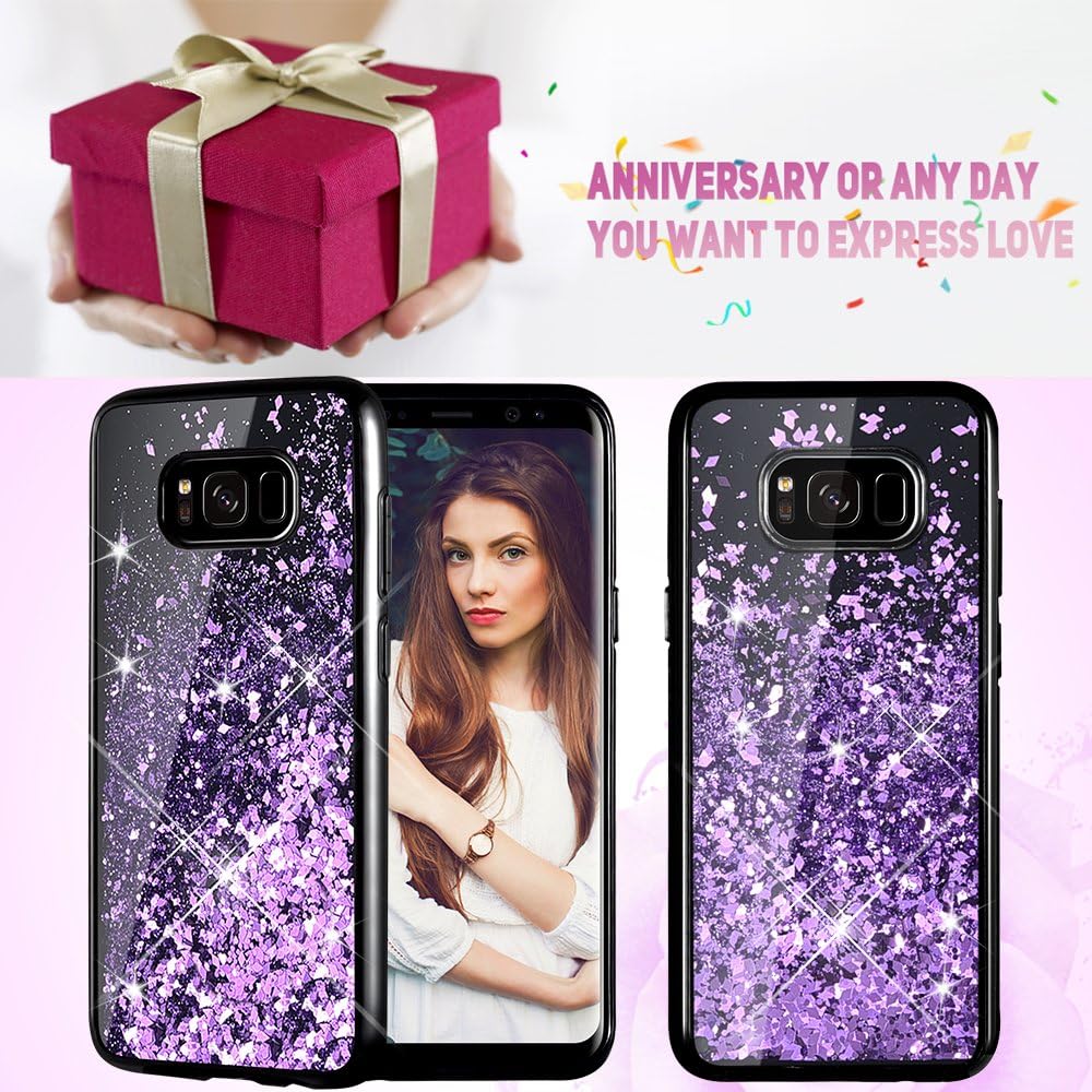 Caka Galaxy S8 Plus Case, Galaxy S8 Plus Glitter Case Starry Night Series Luxury Fashion Bling Flowing Liquid Floating Sparkle Glitter Girly Soft TPU Case for Samsung Galaxy S8 Plus (Purple)