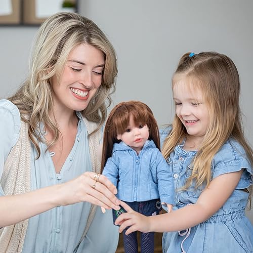 Miniatura 8 de Rakki Dolli Ropa de muñeca de 3 piezas. Conjunto de abrigo azul con capucha con falda de mezclilla azul marino y medias de una pieza de punto azul