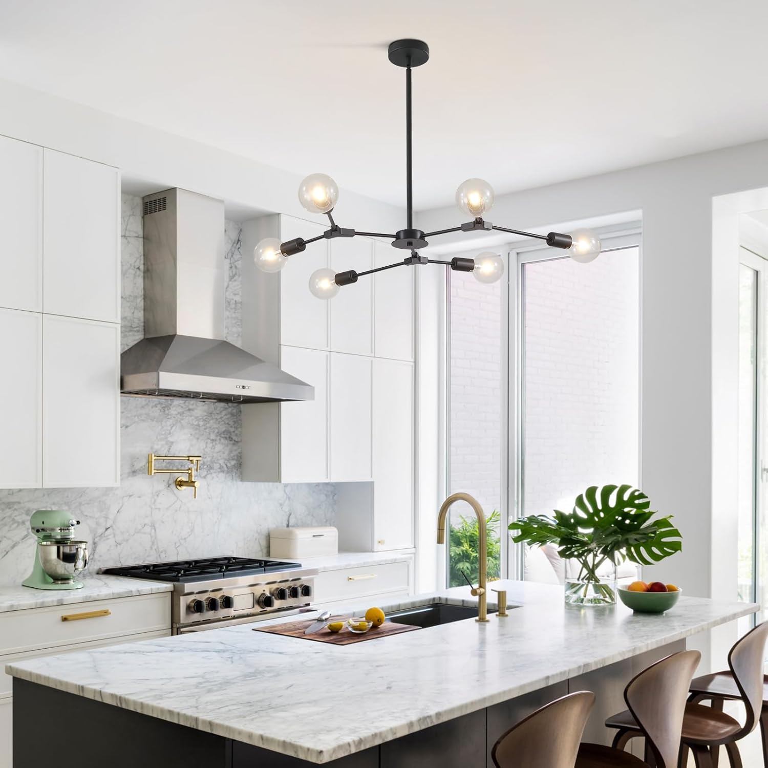 KCO Lighting Modern Black 6-Lights Sputnik Chandelier Ceiling Light Fixture Industrial Vintage Pendant Lighting Chandeliers Farmhouse Semi Flush Mount Ceiling Lamp