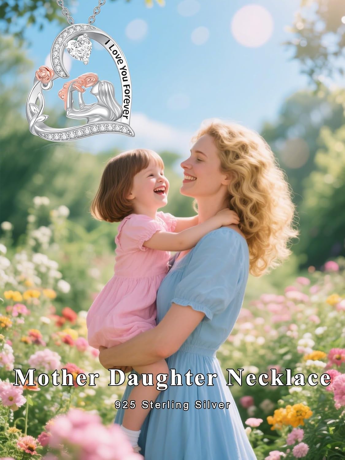 Mother Daughter Pendant Necklace, 925 Sterling Silver Mom and Daughter Jewelry, Birthday Christmas Mother's Day Gifts for Mom Daughter Grandmother - Image 6