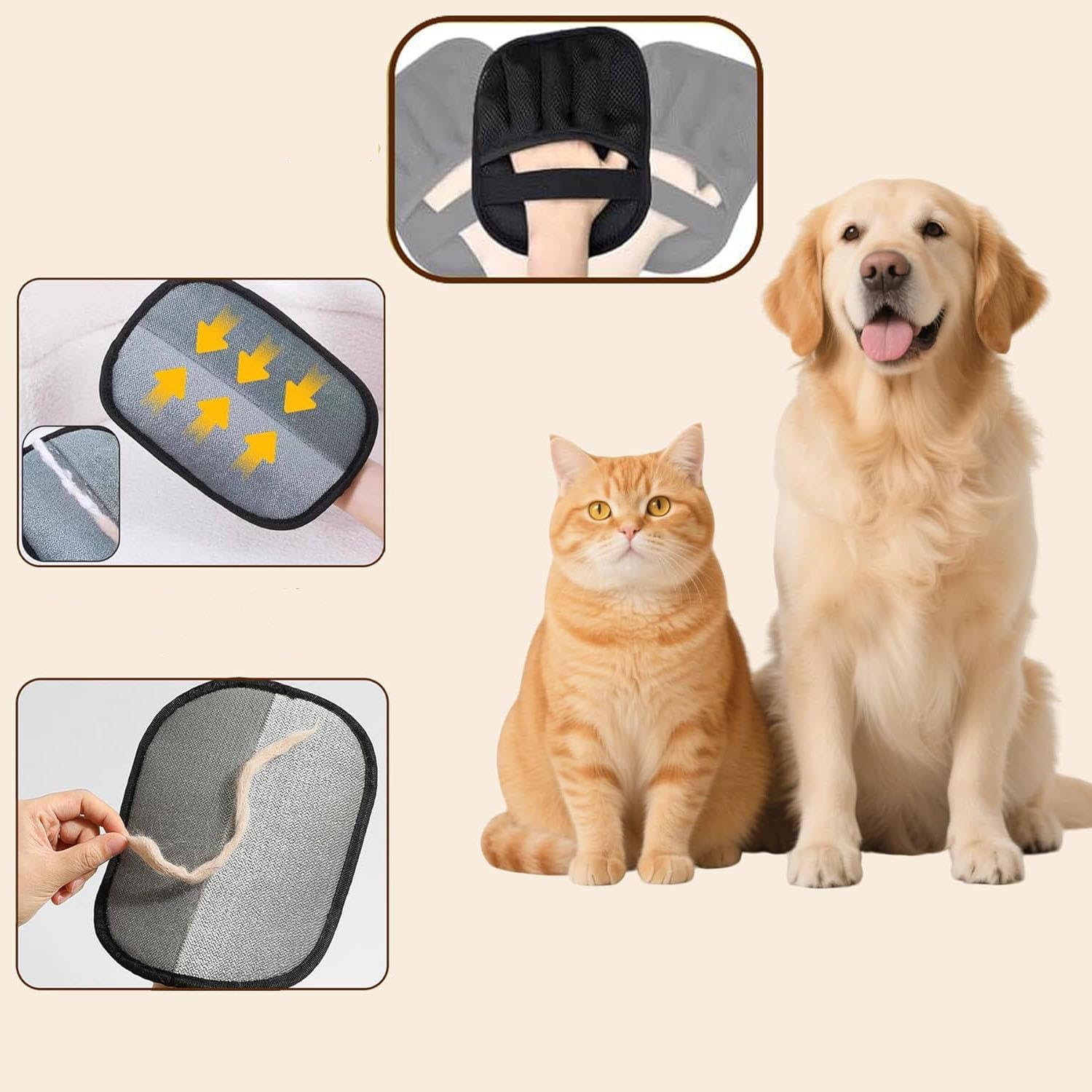 Polyester Pet Anti-Static Hair Removal Glove, Dual-Direction Brushing and Lint-Catching Tool for Cleaning Cat Hair and Grooming Size 24.1x18.1 inch (Black) (1 pcs)