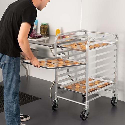 Miniatura 3 de HARDURA - Estante para sartén, 10 niveles, estante para panadería comercial con ruedas, estante de aluminio con certificación NSF para cocina, 20 x