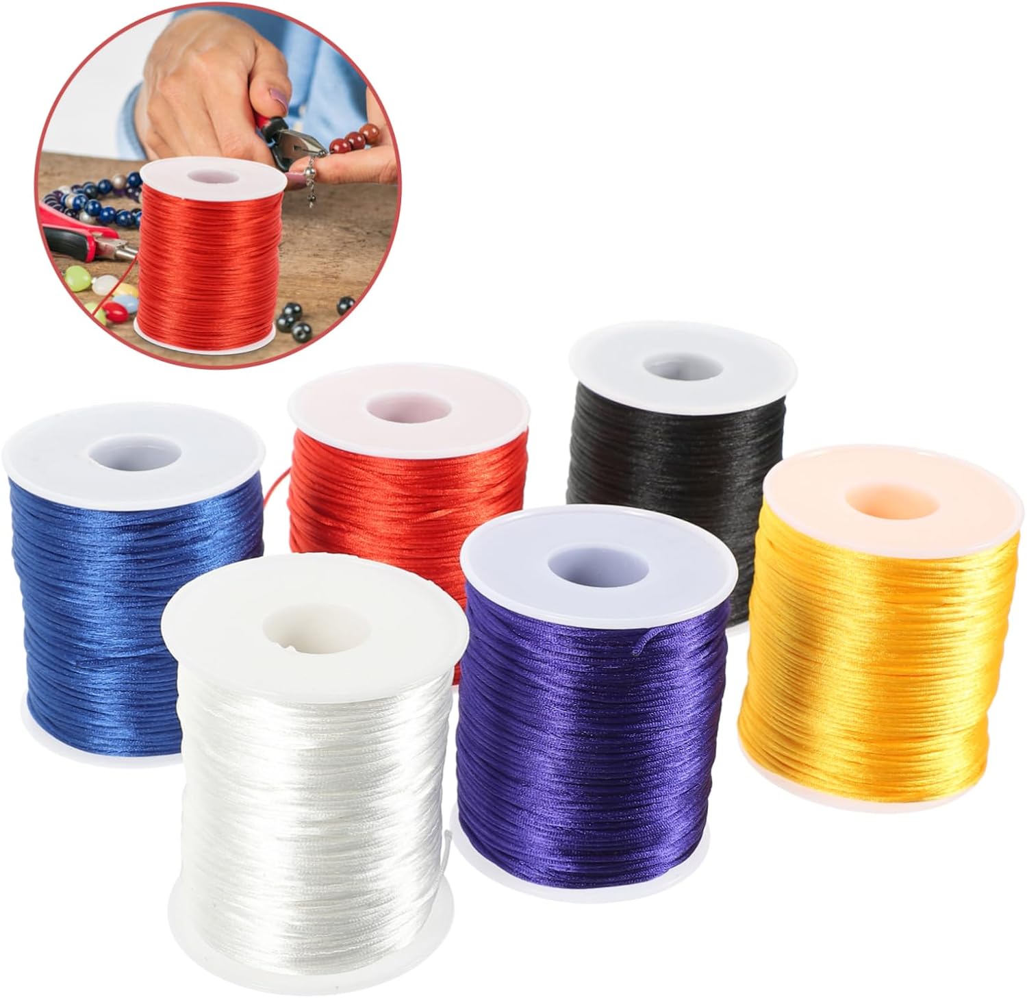 6 Rolls Polyester Braided Bracelet Cord 100m Each for DIY Crafting