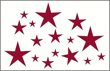 Variety Star Wall Vinyl Sticker Decal 16 pc 2in to 8in Peel-n-Stick by Wall Decor Plus More - Red