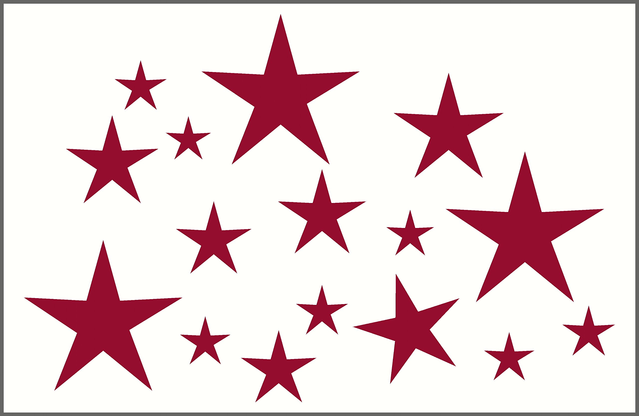 Variety Star Wall Vinyl Sticker Decal 16 pc 2in to 8in Peel-n-Stick by Wall Décor Plus More - Red