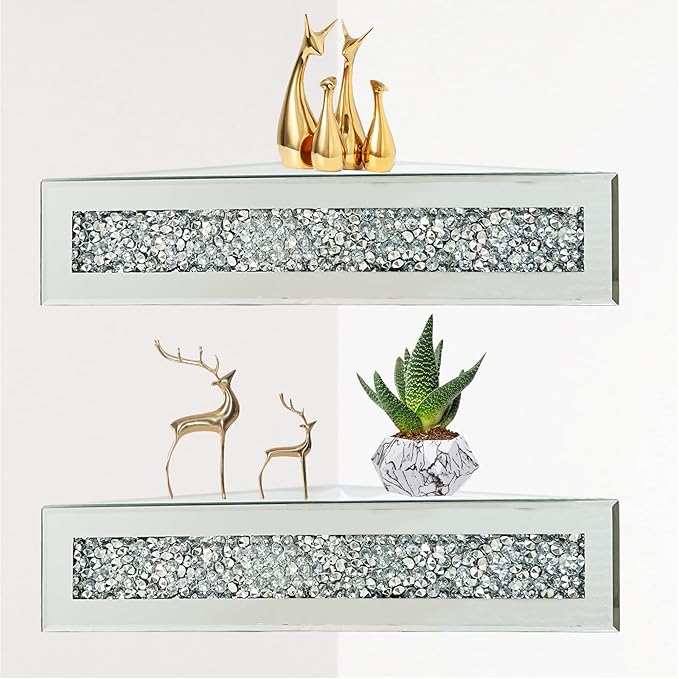 HMRCYTE Glass Mirror Floating Shelves, 9.8" L x 9.8" W x 3
