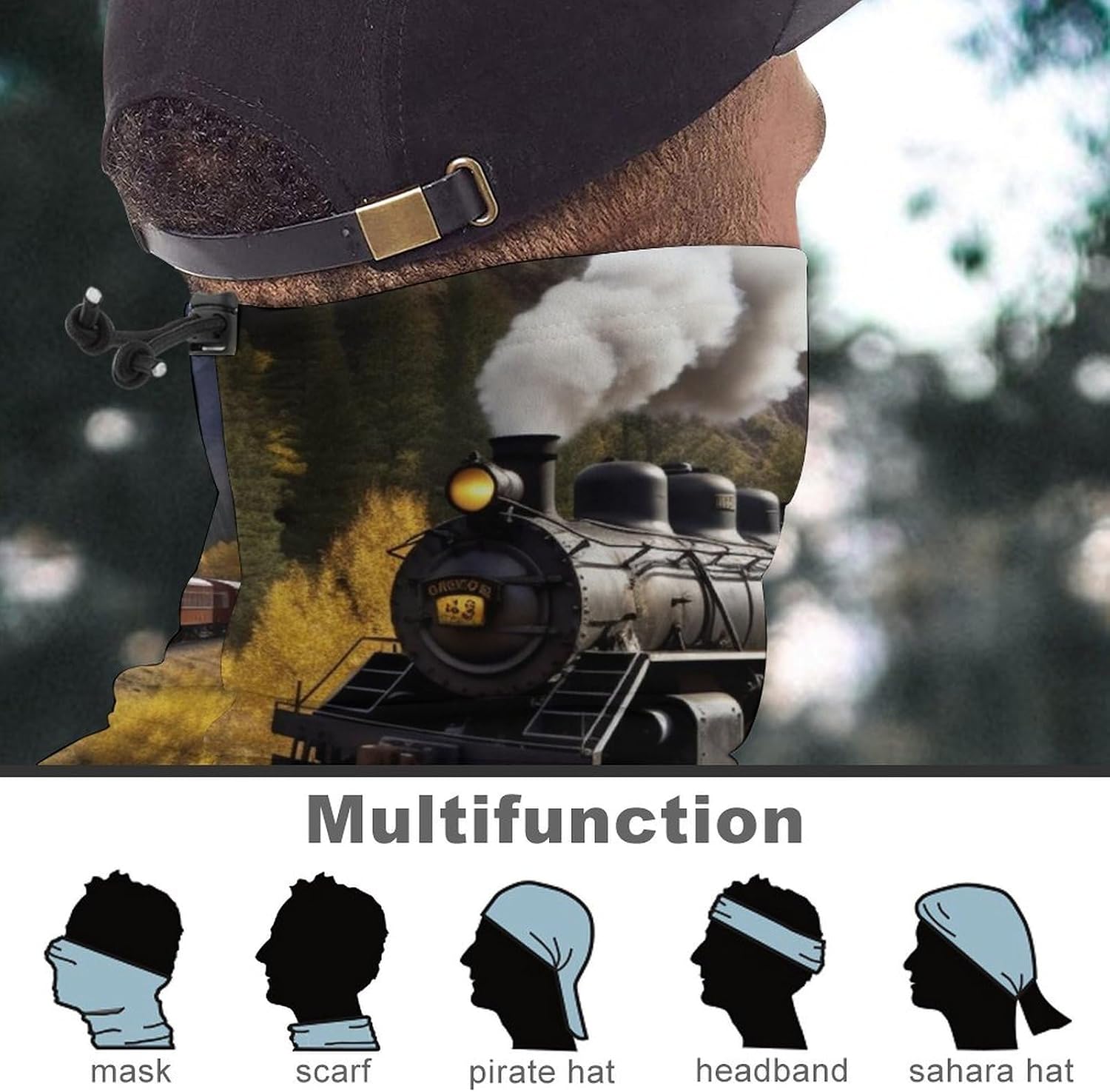 Neck Gaiter Face Mask,Steam Locomotive Train Printed Sun Cooling Cover Head,Breathable,Versatile,Quick Dry Face Mask image 5