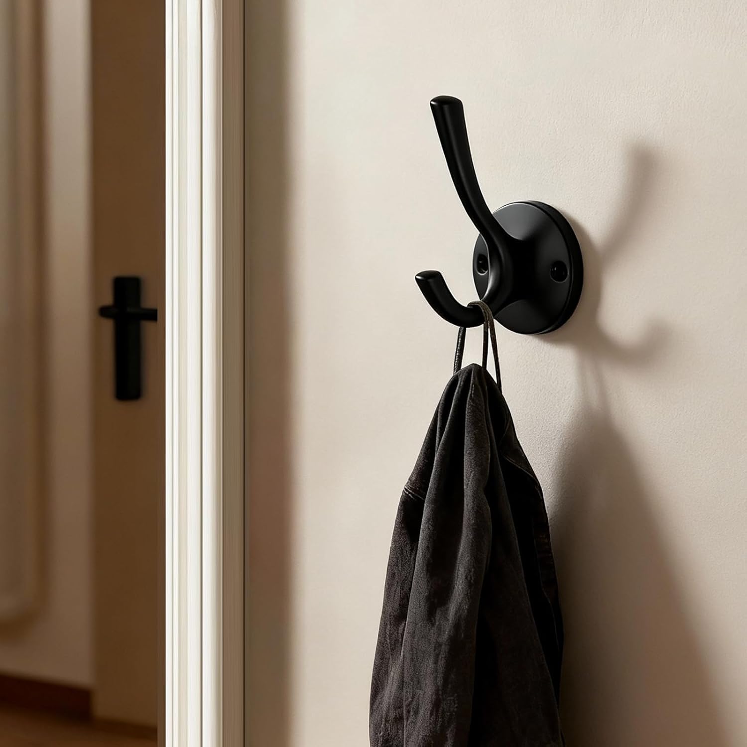 Liron Hardware 5 Pack Round Coat Hooks Wall Mounted Towel Hooks Shower Hooks for Bathroom Wall Hanging Heavy Duty Double Hook Matte Black