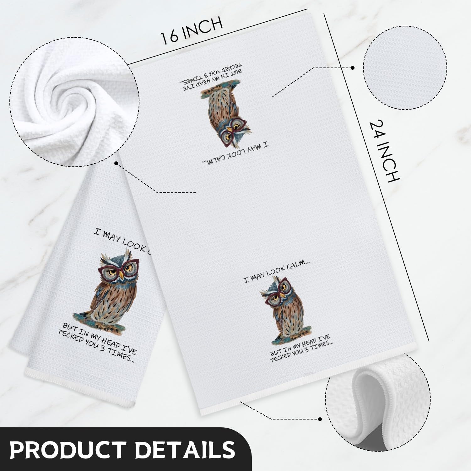 Funny Owl Kitchen Towels, Owl Gifts for Women Decorative Hand Towels for Bathroom, Gifts for Owls Lovers Decor Dish Tea Towels for Kitchen, 16x24 Inch - Image 7