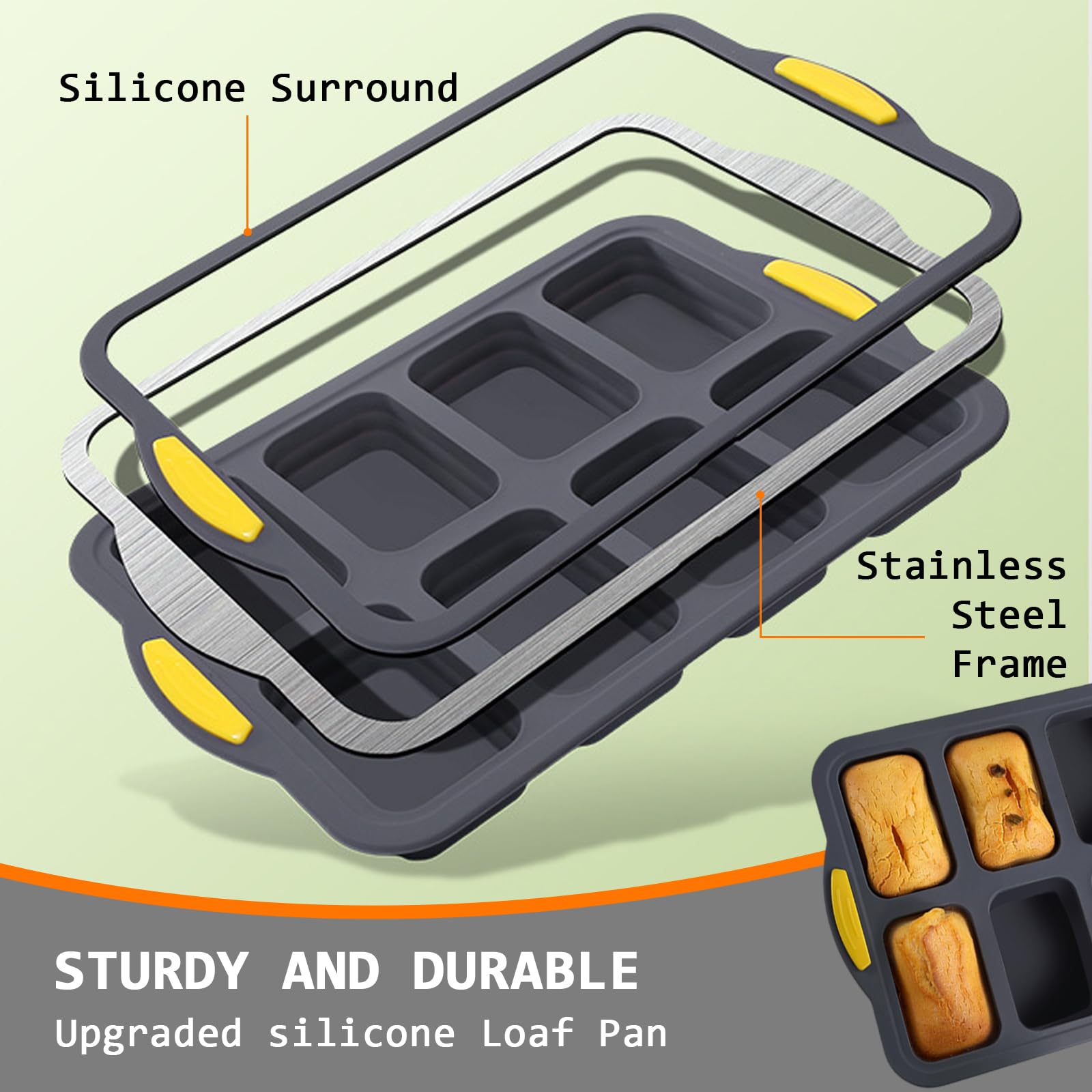 Moule à muffins en silicone, pliable, pour 12 muffins, avec cadre en métal, moule à cupcakes anti-adhésif avec spatule pour la cuisson, passe au lave-vaisselle, sans BPA (8 cavités)