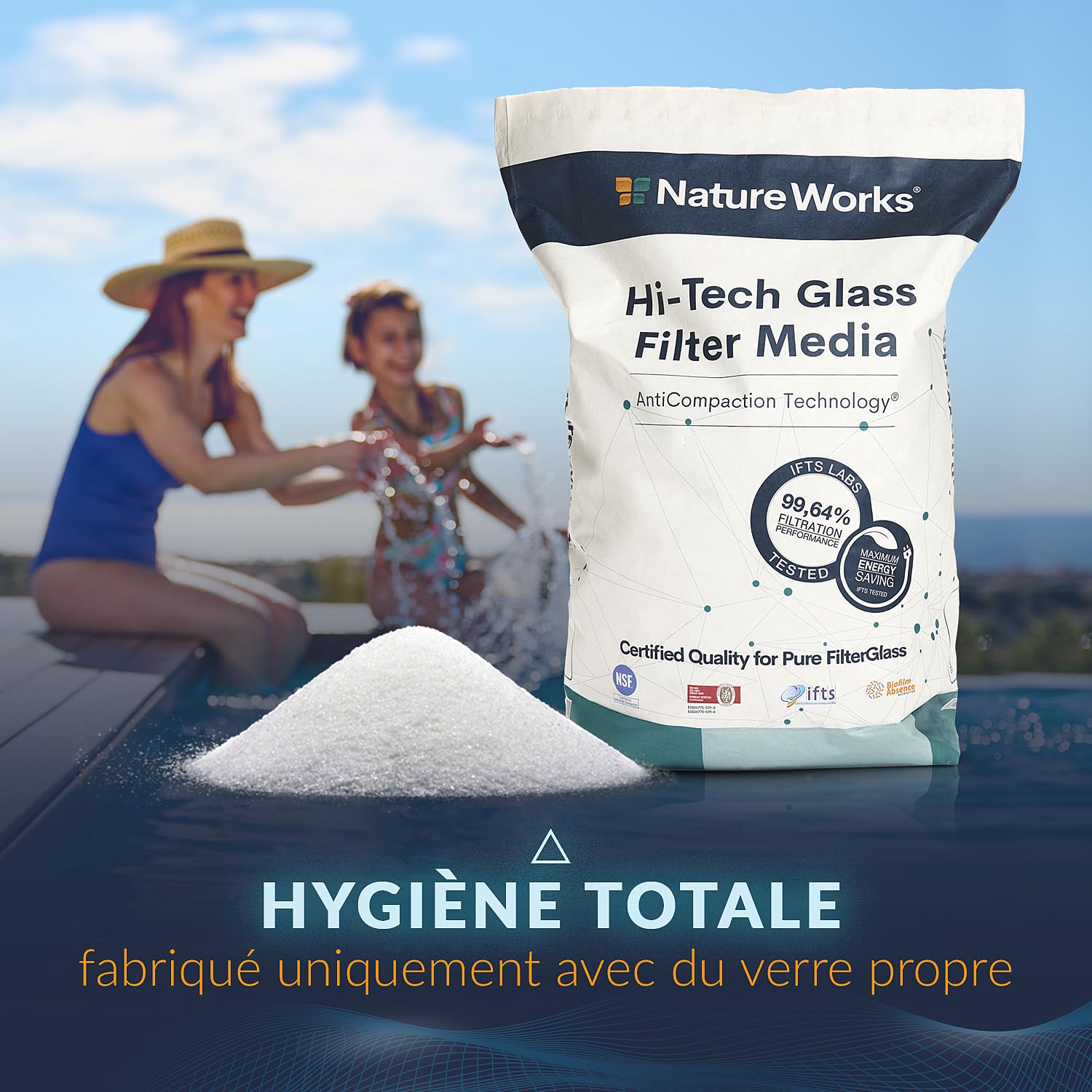 NATURE WORKS Hi-Tech Sable en verre fitrant pour piscine 20 kg
