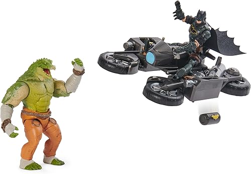 Miniatura 4 de DC Comics, Batman - Paquete de batalla transformable de Batcycle con figura de acción exclusiva de cocodrilo asesino de 4 pulgadas y Batman,