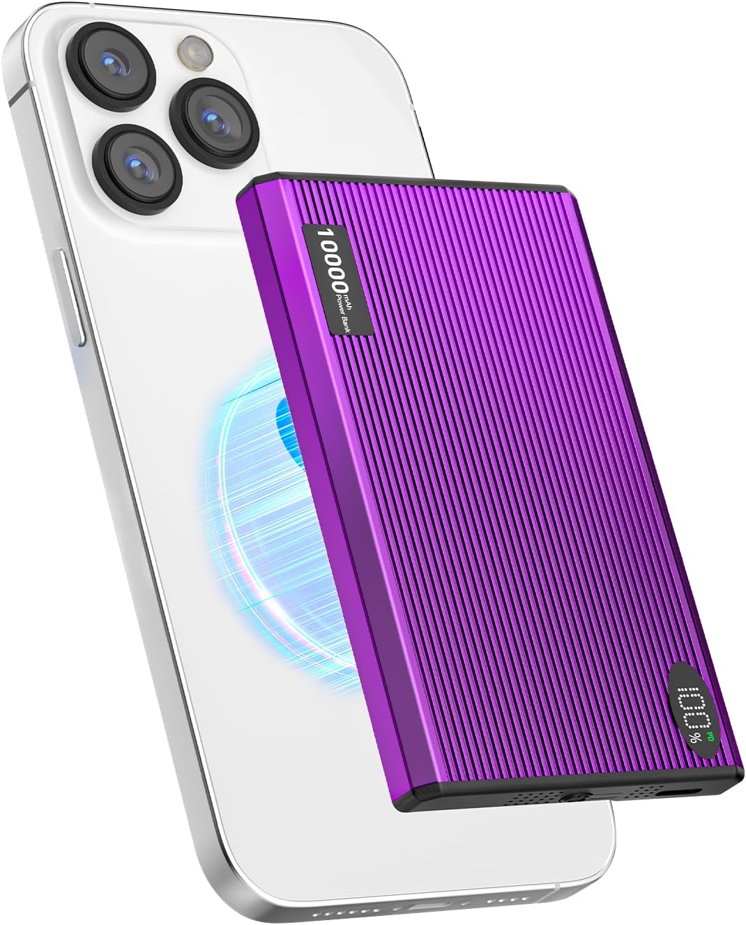 ZBF Magnetic Wireless Portable Charger 10000mAh Slim Magnetic Power Bank Charger with USB-C Cable Mag-Safe Battery Pack Charger PD 20W Fast Charging for Phone 17 16 15 14 13 Pro Max (Wireless Purple)