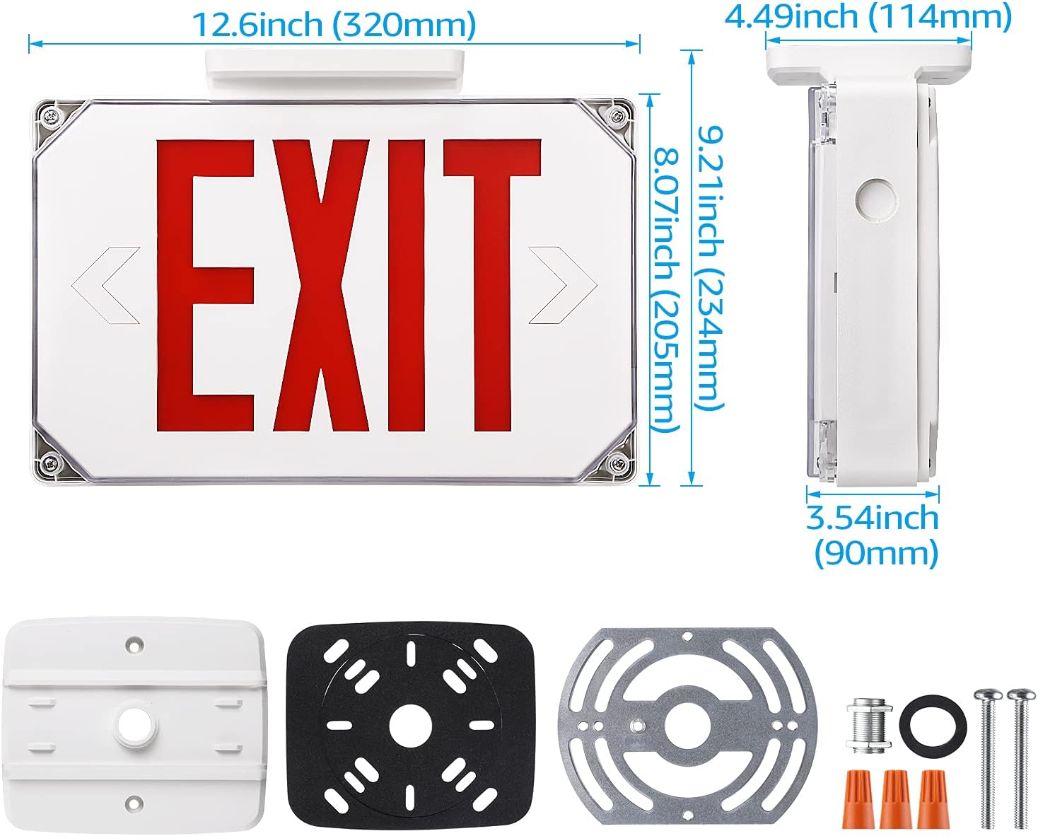 LEONLITE Red LED Exit Sign, Wet Location Exit Light with Battery Backup, UL Listed, Outdoor Hardwired Emergency Lighting with Double Sided, AC 120/277V, Weatherproof Exit Sign, White