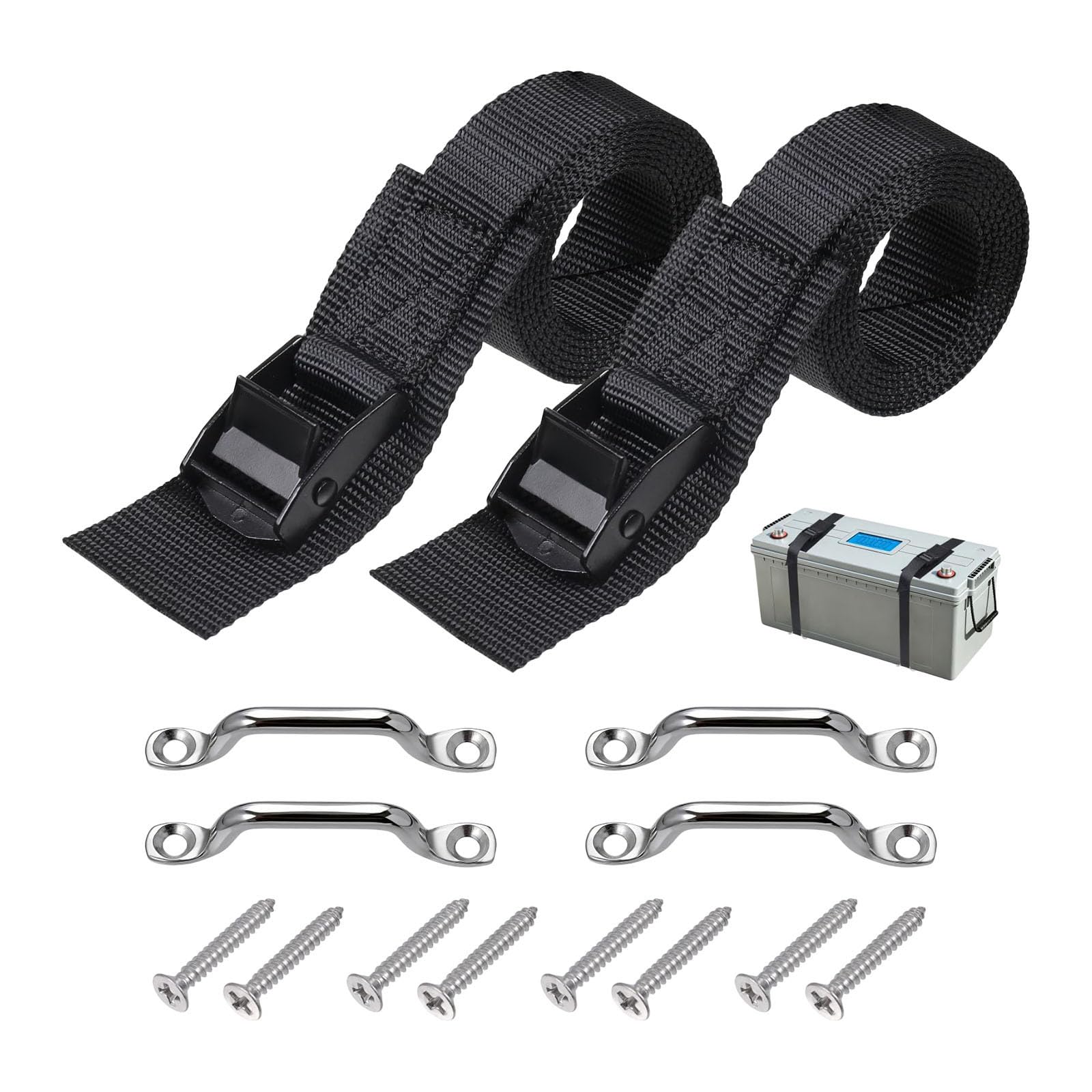 BWANGIAO Gear Cams Buckles Straps with Soft Padding Nylon Tie Down Straps for Secure Battery Fastening On Boats Trucks & Trailers