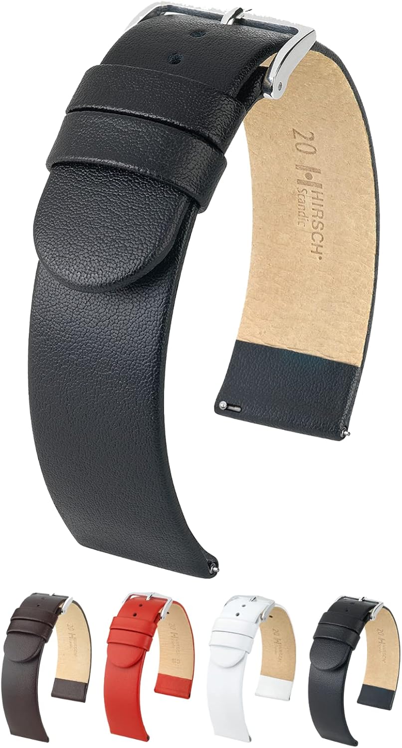 Hirsch Scandic Calf Leather Watch Strap - Scandinavian Design, Exceptionally Fine Grain - 12mm-16mm, 18mm, 20mm, 22mm, 24mm-30mm - Choose Size & Color - Quick Release Watch Band