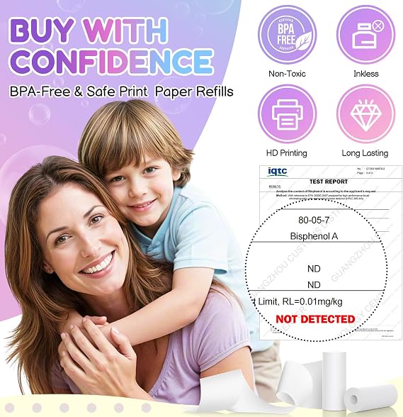 Blue Kids Instant Print Camera with 10 Rolls Paper Refills