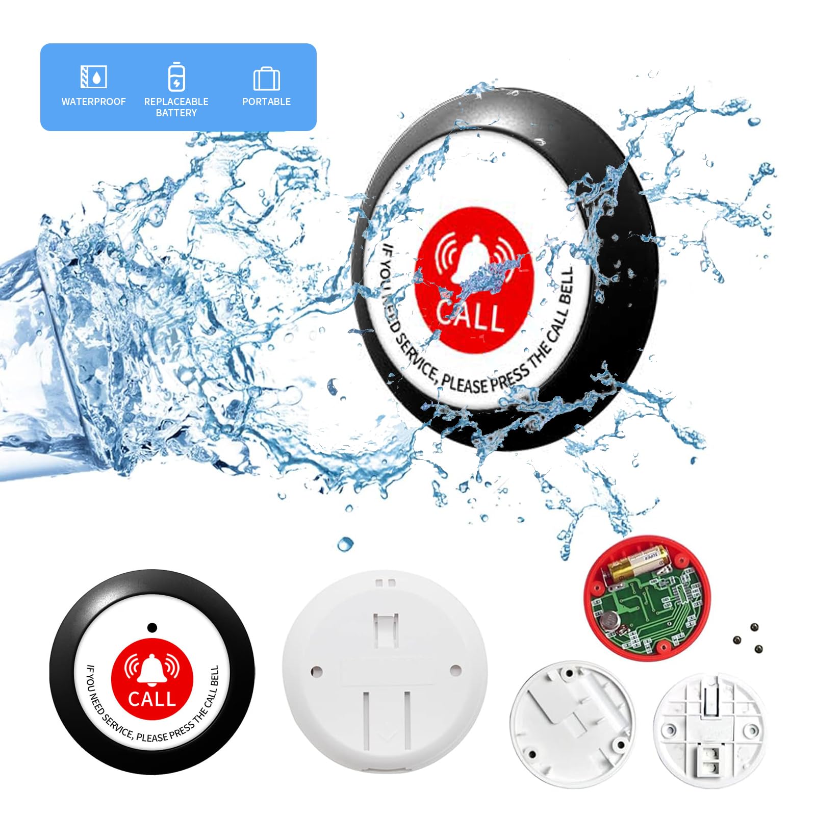 Cercapersone wireless con 10 pulsanti di chiamata di emergenza impermeabili – 300 m, sistemi di allarme medico per anziani con 1 ricevitore display per casa clinica infermieristica stazione