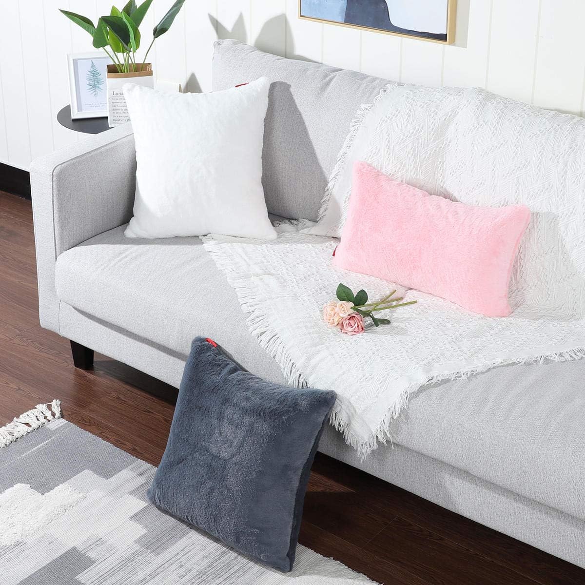 MANDIOO Pack of 2 Pink Faux Fur Fuzzy Cozy Soft Decorative Throw Pillow Covers Set Lumbar Cushion Cases Pillowcases for Sofa Bedroom Car 12x20 Inches - Image 5