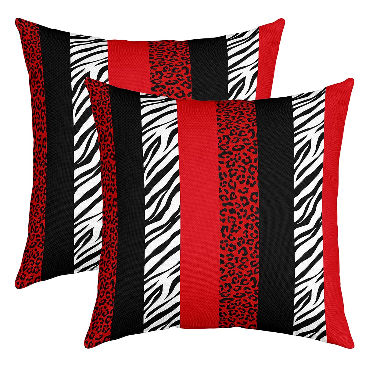 Manfei Leopard Print Soft Square Cushion Case Cover Zebra Skin Texture Pillow Cover Room Decor,Geometric Stripe Fashion Black Red Reversible Print Throw Couch Sofa Pillow Cover, 2 Pack 20"x20" — image 1