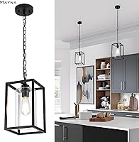 Vista 2 de MAYNA Lámpara colgante de granja de 1 luz, lámparas de jaula de metal negro con cadena ajustable y pantalla de vidrio, luces colgantes para isla