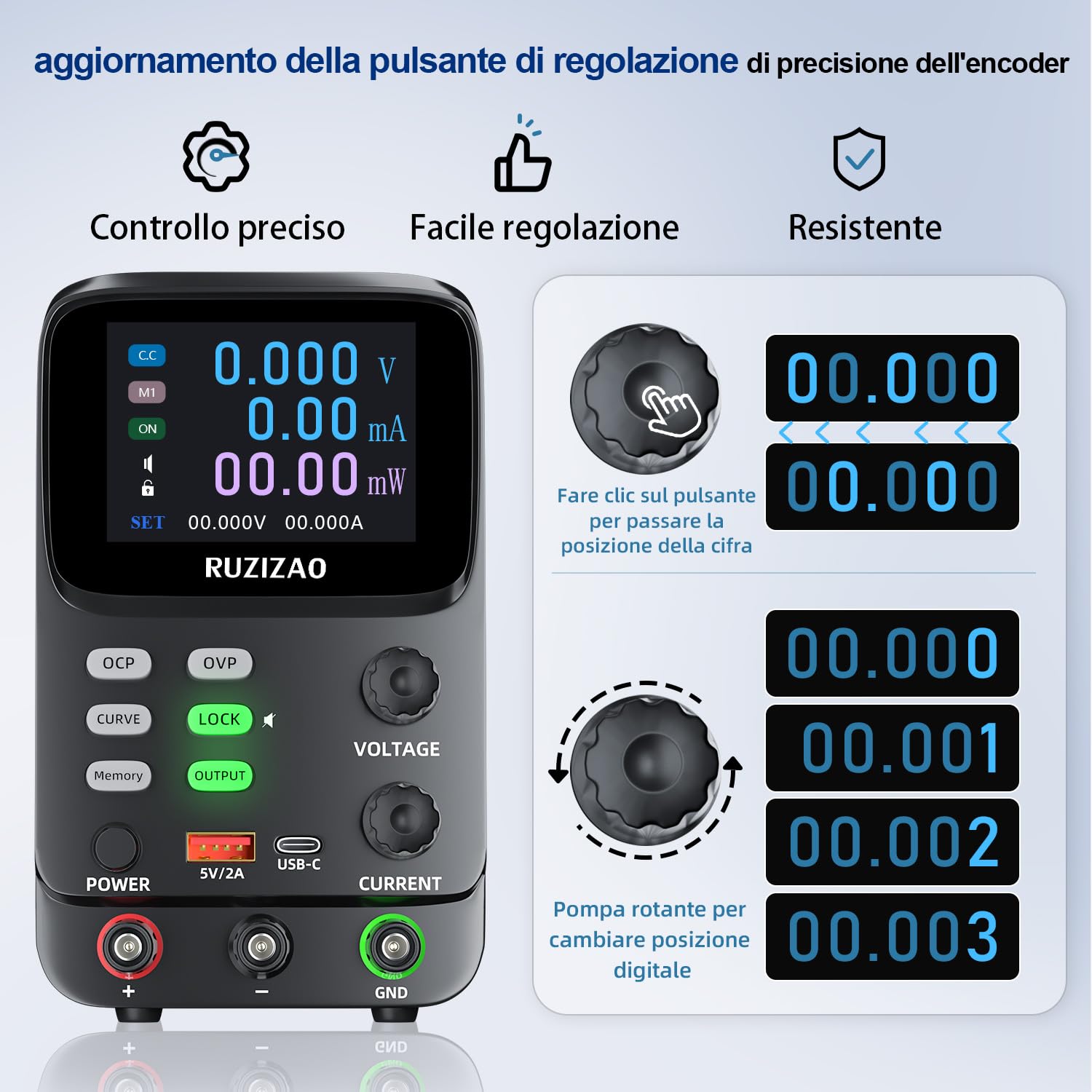 Alimentatore da Laboratorio Alimentatore da Banco 30V 10A Alimentazione DC Regolabile con Curva Grafica, Blocco di Alimentazione con Display LCD a 5 bit Display Corrente mA di Precisione