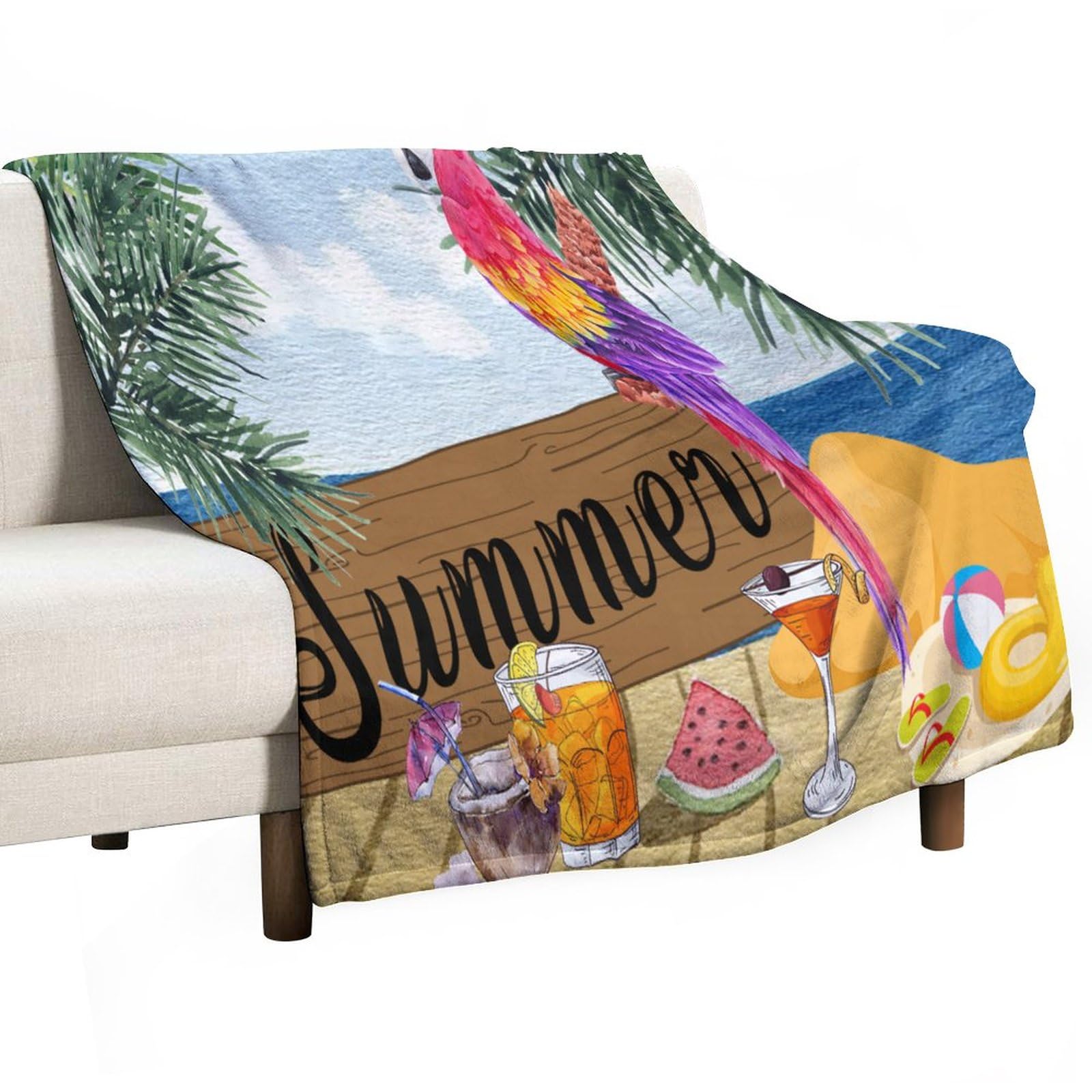 Plaid en polaire respirante motif perroquet literie été confortable 152cm